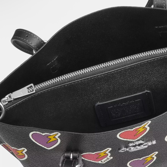 Coach Mollie Tote Bag 25 With Heart Bolt Print - Picture 6 of 13